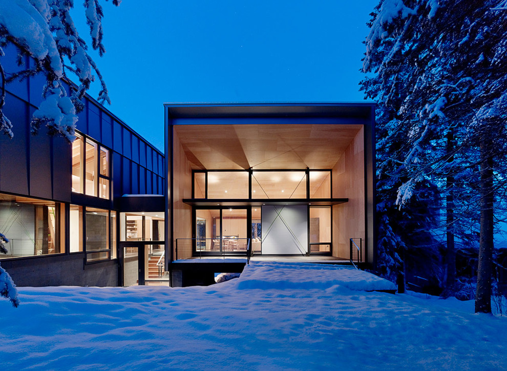 Idée de décoration pour une grande façade de maison minimaliste.