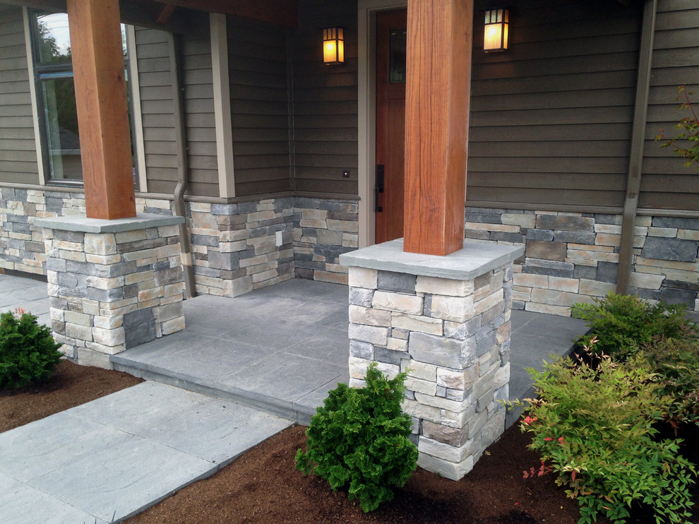 Classic house exterior in Seattle with stone cladding.
