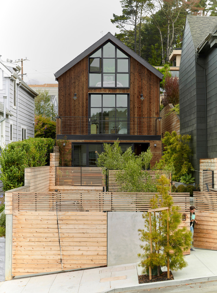 Contemporary brown three-story wood exterior home idea in San Francisco