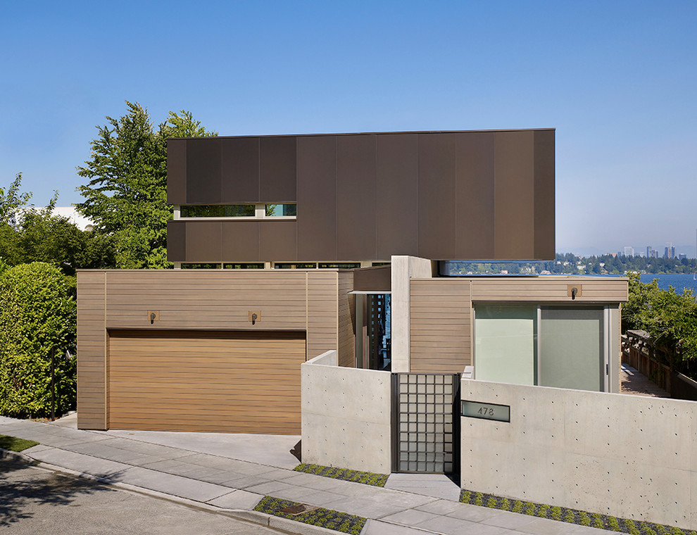 Example of a trendy two-story exterior home design in Seattle