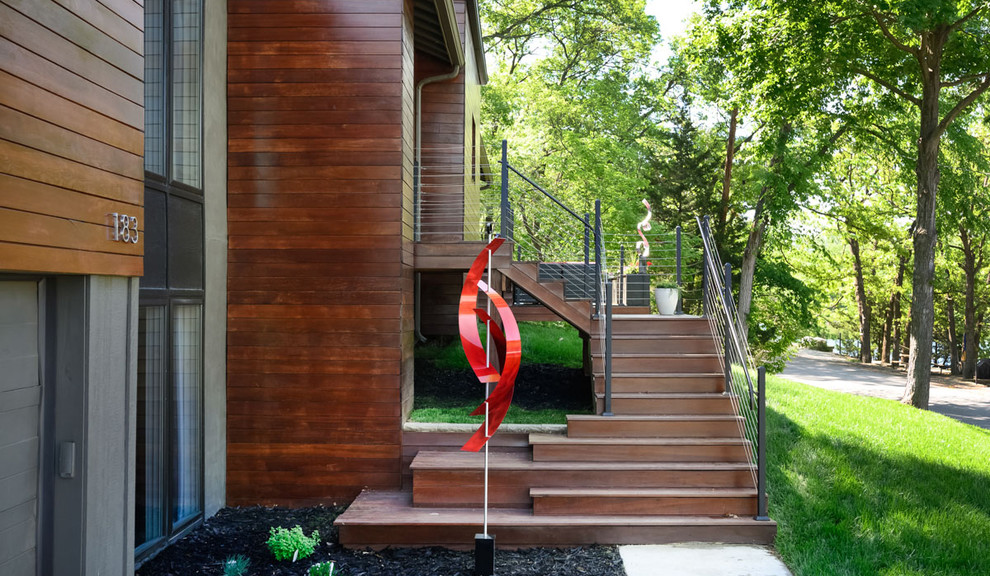 Inspiration for a mid-sized contemporary brown two-story wood house exterior remodel in Kansas City