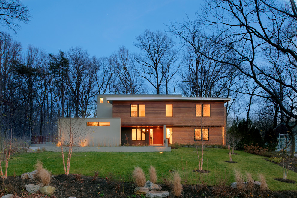 Contemporary house exterior in DC Metro with wood cladding.