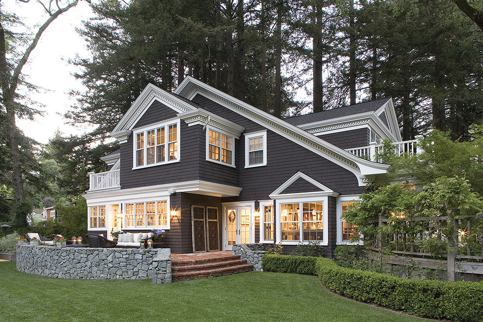 Traditional gray two-story exterior home idea in San Francisco