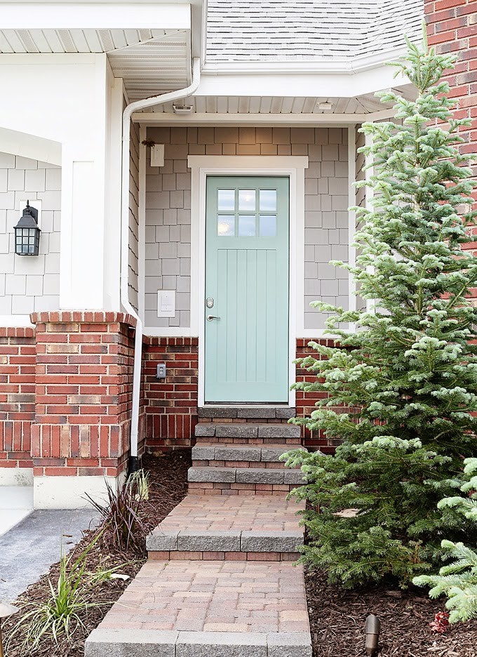 Example of a transitional gray two-story mixed siding gable roof design in Salt Lake City
