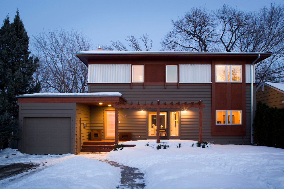 Photo of a brown modern house exterior in Minneapolis.