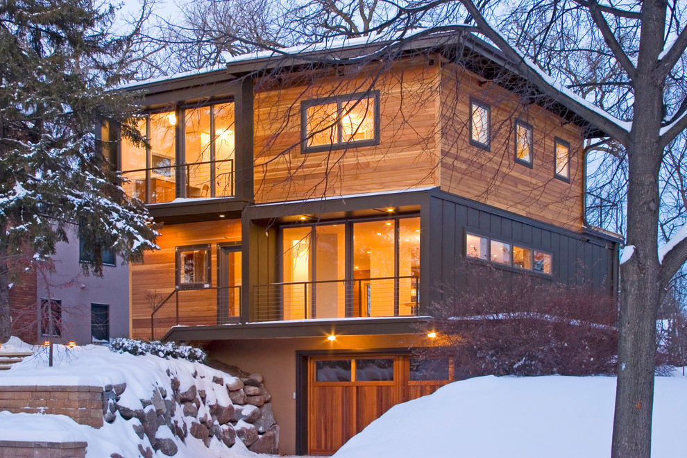 Contemporary house exterior in Minneapolis with metal cladding.