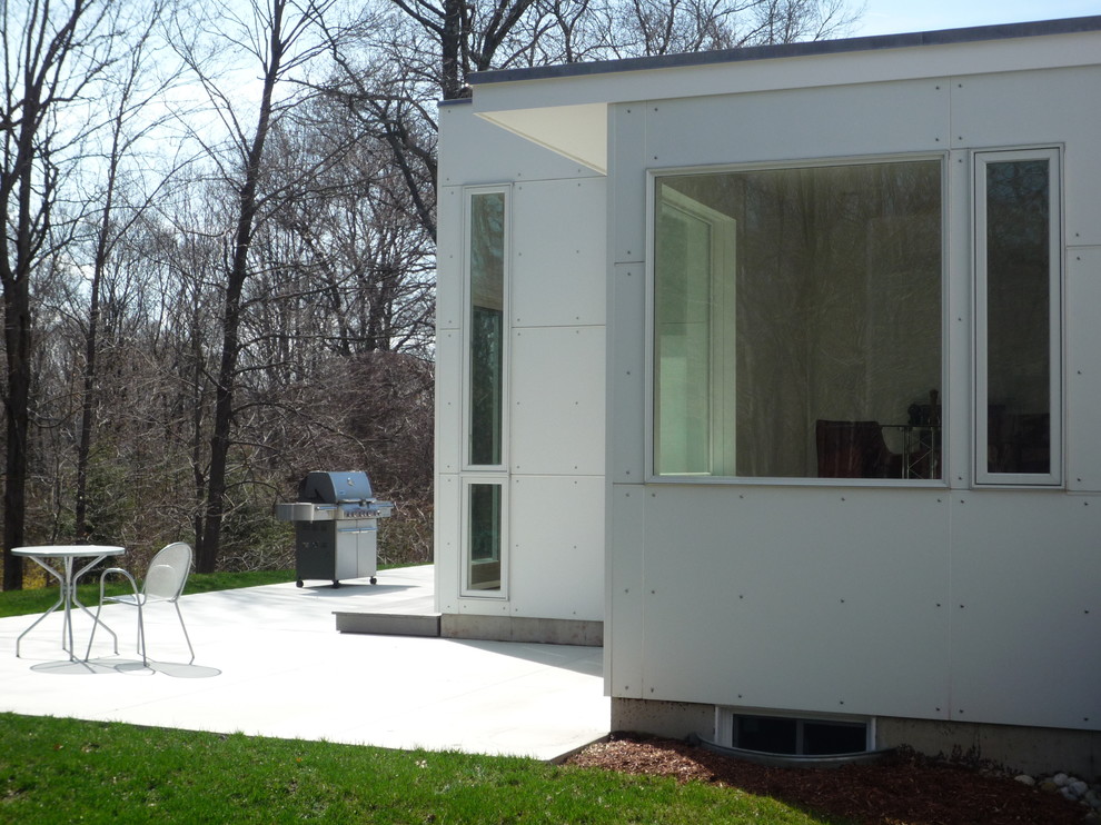 Idee per la facciata di una casa bianca contemporanea a un piano con rivestimento con lastre in cemento
