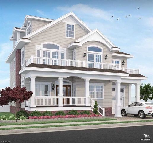 Идея дизайна: большой, трехэтажный, серый дом в морском стиле с облицовкой из ЦСП и двускатной крышей