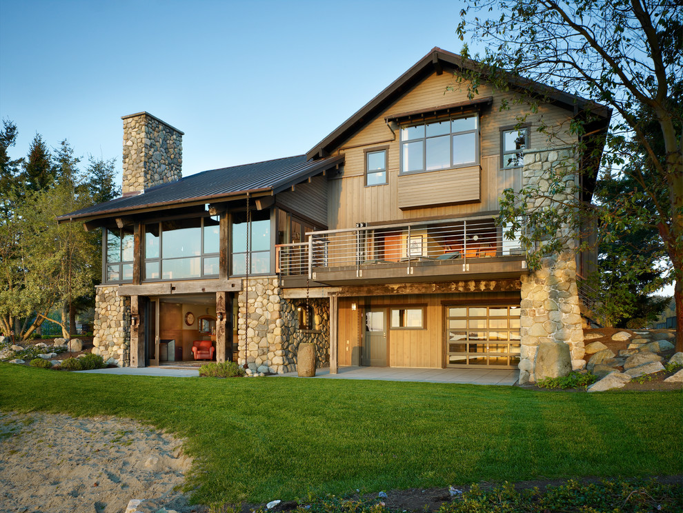 Inspiration for a rustic house exterior in Seattle.