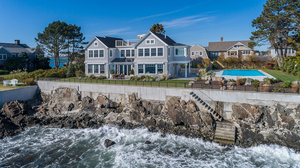This is an example of a beach style house exterior in Portland Maine.