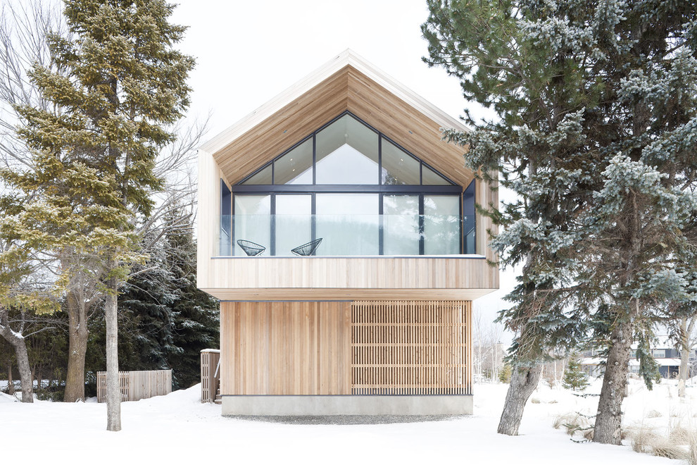 Стильный дизайн: деревянный дом в скандинавском стиле с двускатной крышей - последний тренд