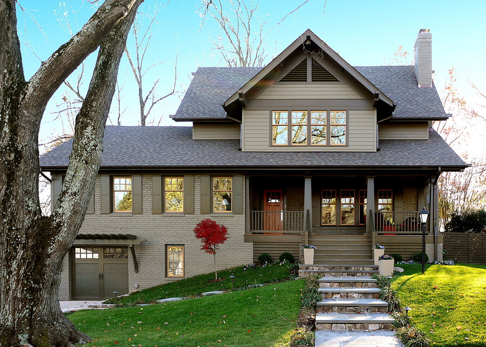 Example of an arts and crafts gray mixed siding exterior home design in DC Metro