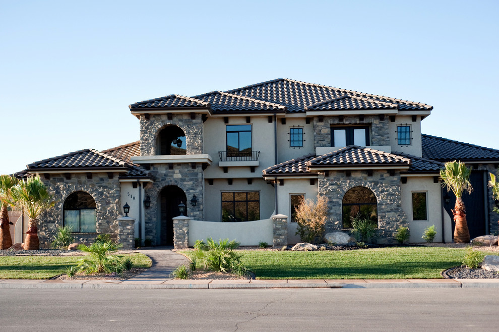 Example of a tuscan exterior home design in Salt Lake City