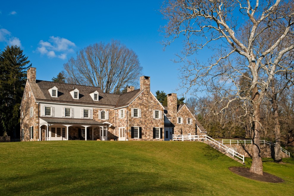 Classic house exterior in Philadelphia with stone cladding.