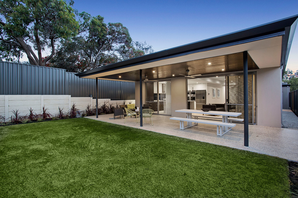 Beige contemporary two floor house exterior in Perth with a hip roof.