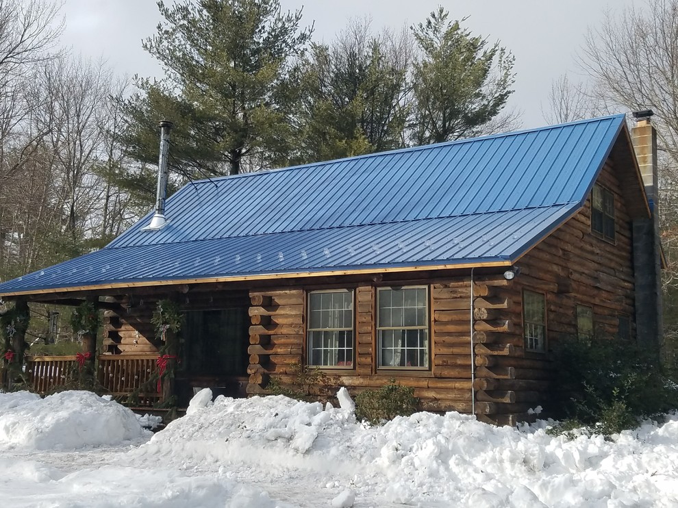Metal Roof on Log Cabin Rustic Exterior New York by Luna Siding