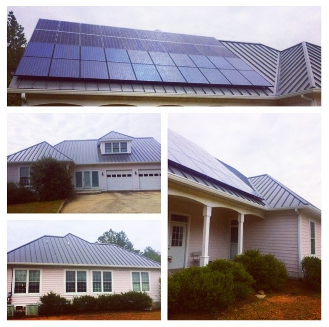 Metal Roof with Solar Panels Farmhouse Exterior Raleigh by The
