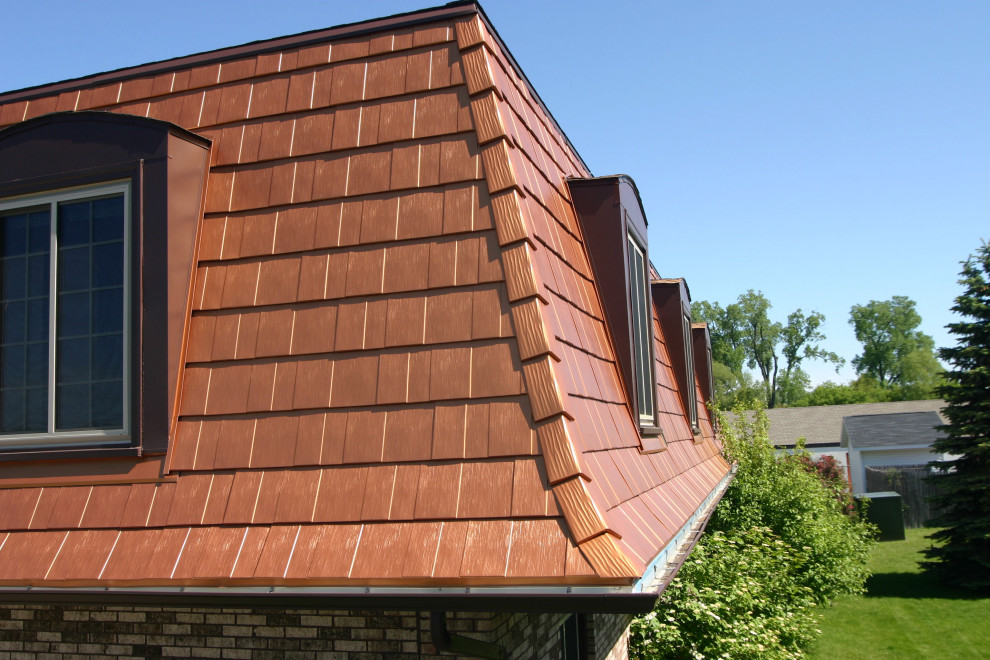 Metal Roofing Oxford Metal Shingle in Aged Bronze Mansard Roof