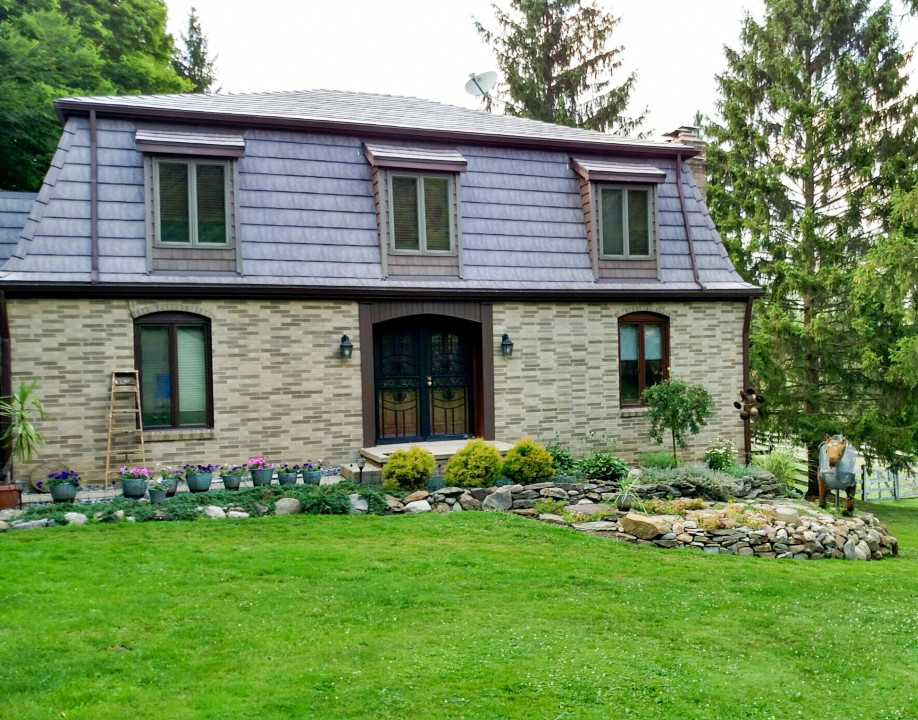 Metal Roofing Oxford Slate Rock Metal Shingle in Blue Mansard Roof