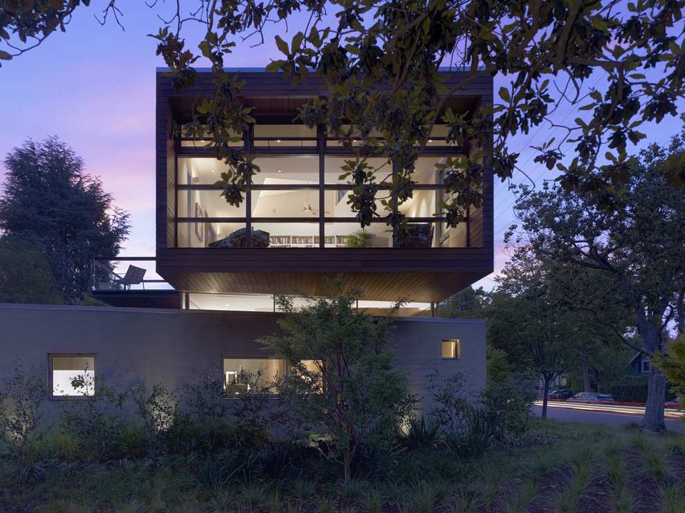 Example of a minimalist wood exterior home design in San Francisco