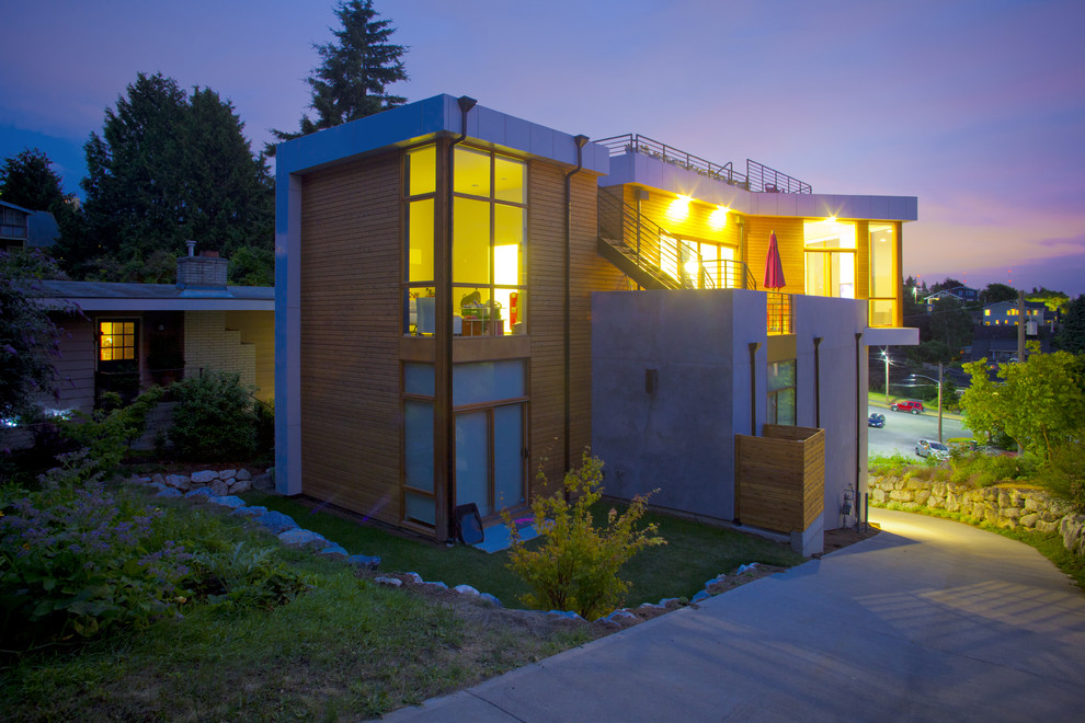 Design ideas for a modern house exterior in Seattle.