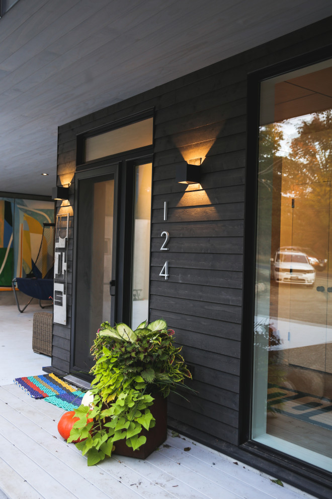 Design ideas for a midcentury house exterior in Portland Maine.