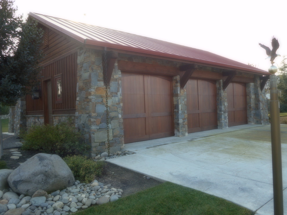 This is an example of a large rustic bungalow house exterior in San Luis Obispo with mixed cladding and a pitched roof.