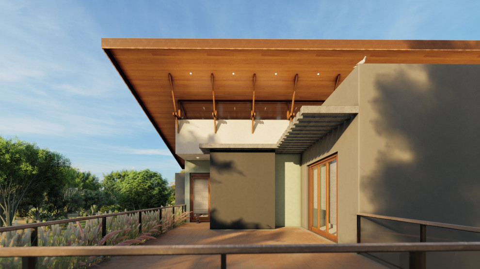 Cette image montre une façade de maison minimaliste de taille moyenne.