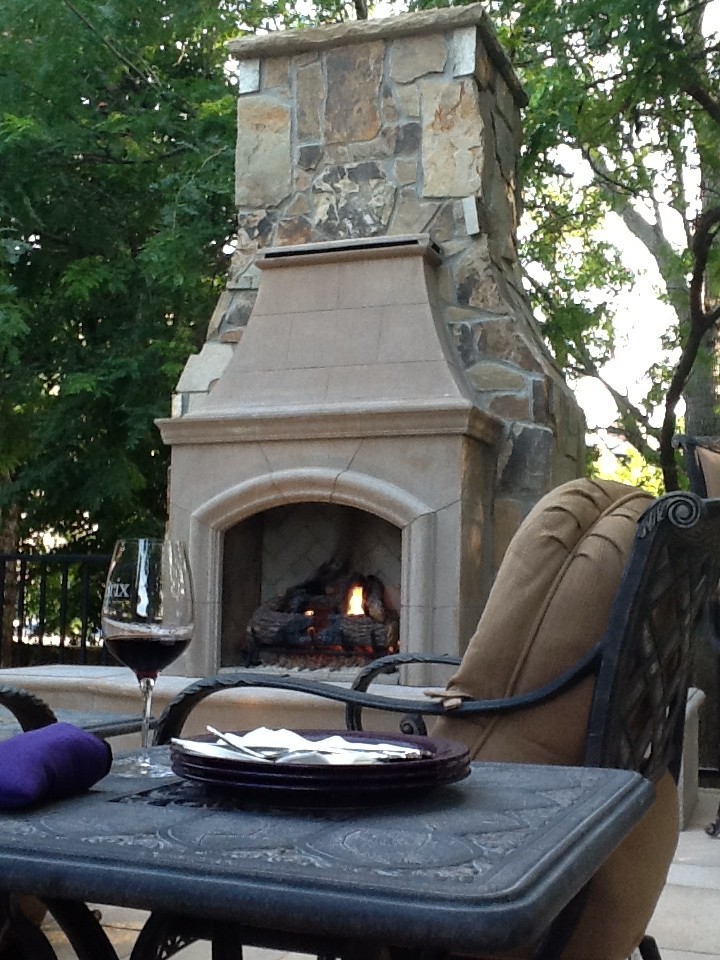 Nebraska Deck with Stone Outdoor Fireplace Traditional Exterior