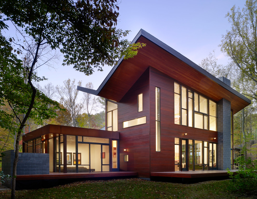 Inspiration for a brown contemporary two floor house exterior in DC Metro.