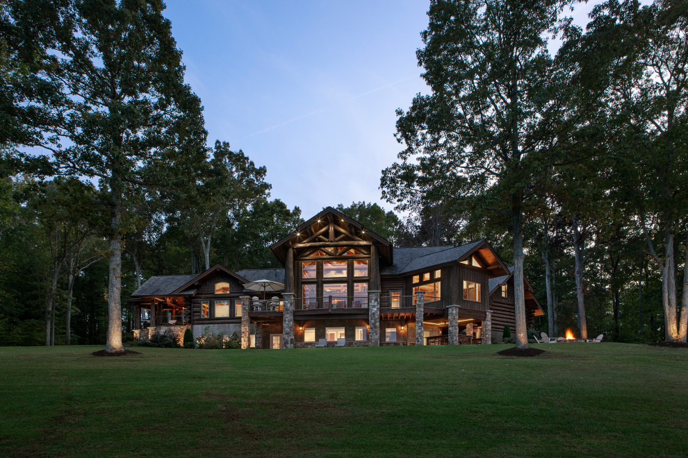 North Carolina Handcrafted Log Home Lake Gaston Residence Rustic Exterior Raleigh by M