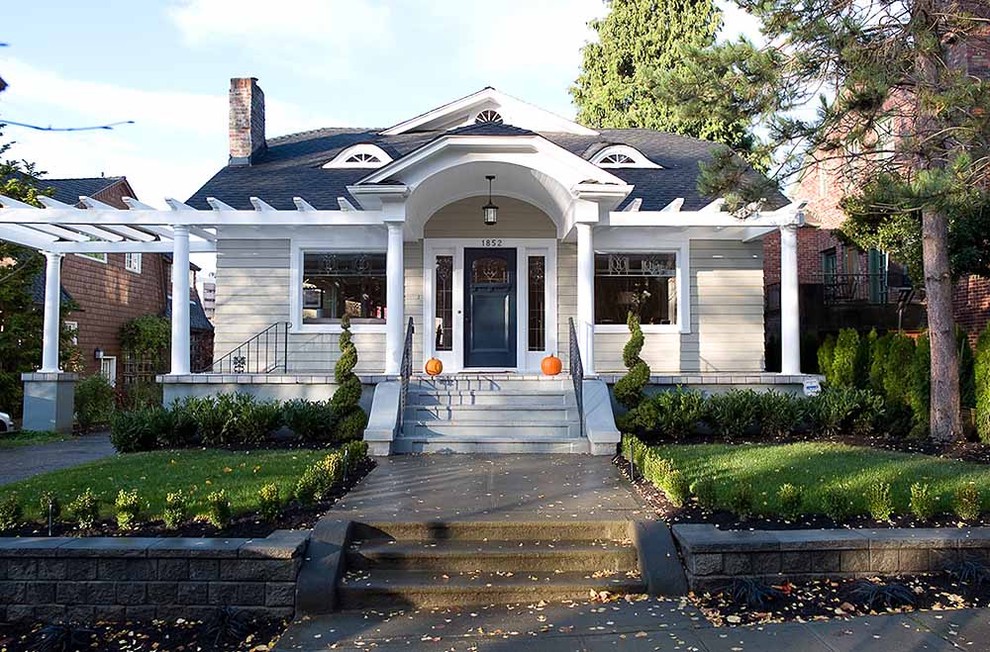 Inspiration for a timeless wood exterior home remodel in Seattle