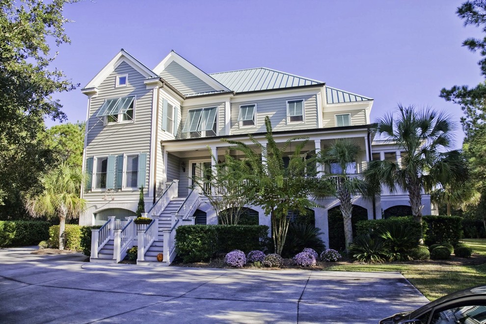 Design ideas for a coastal house exterior in Charleston.