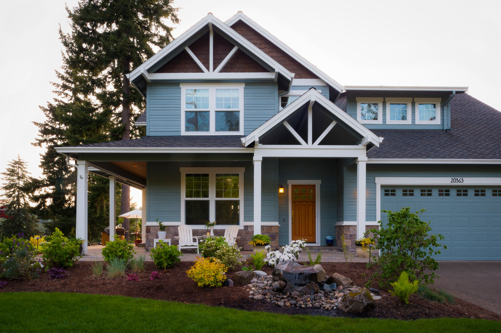 Inspiration for a timeless blue exterior home remodel in Portland