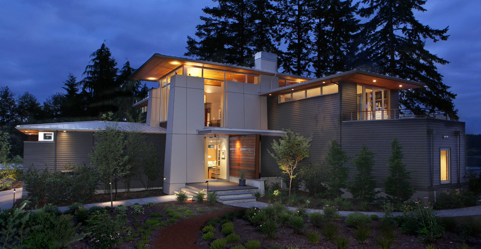 Trendy metal exterior home photo in Seattle