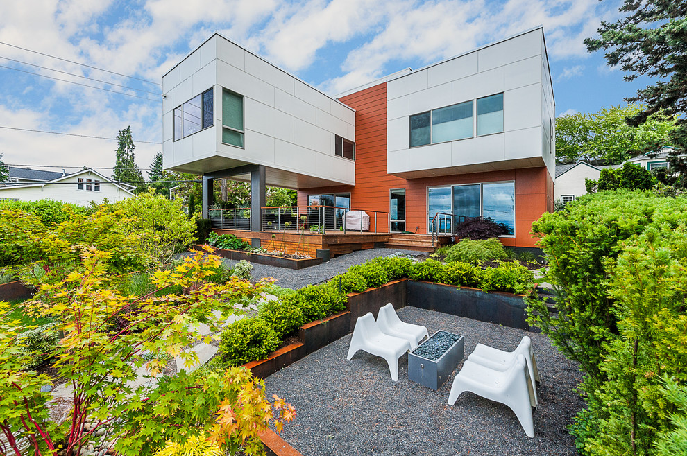 Example of a trendy multicolored exterior home design in Seattle