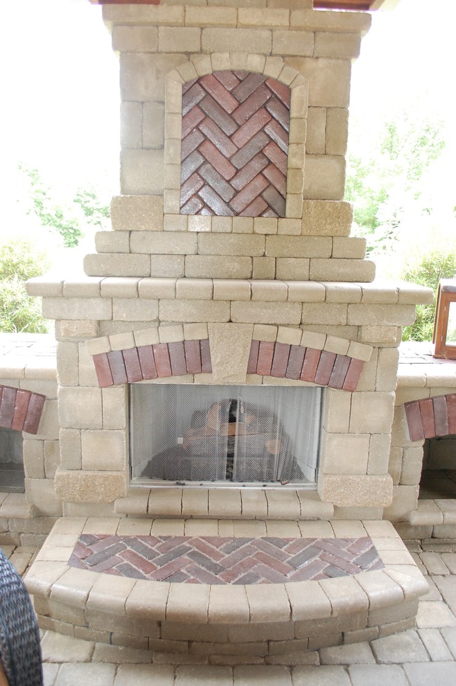 Outdoor Brick and Stone Fireplace Traditional Patio Indianapolis