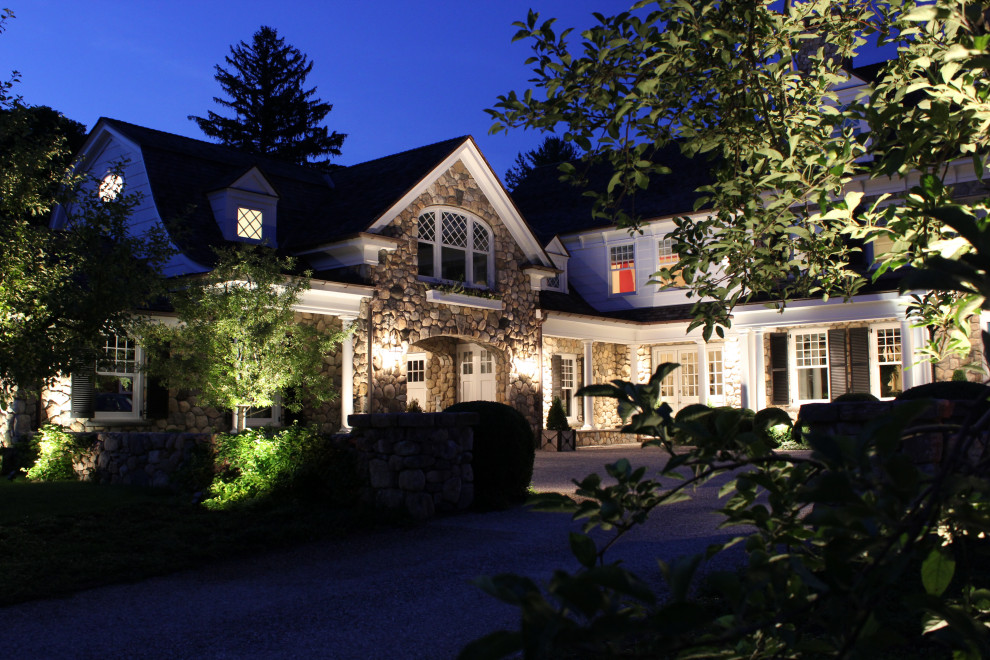 Outdoor Lighting Defining spaces in New Cannan, Ct. Farmhouse