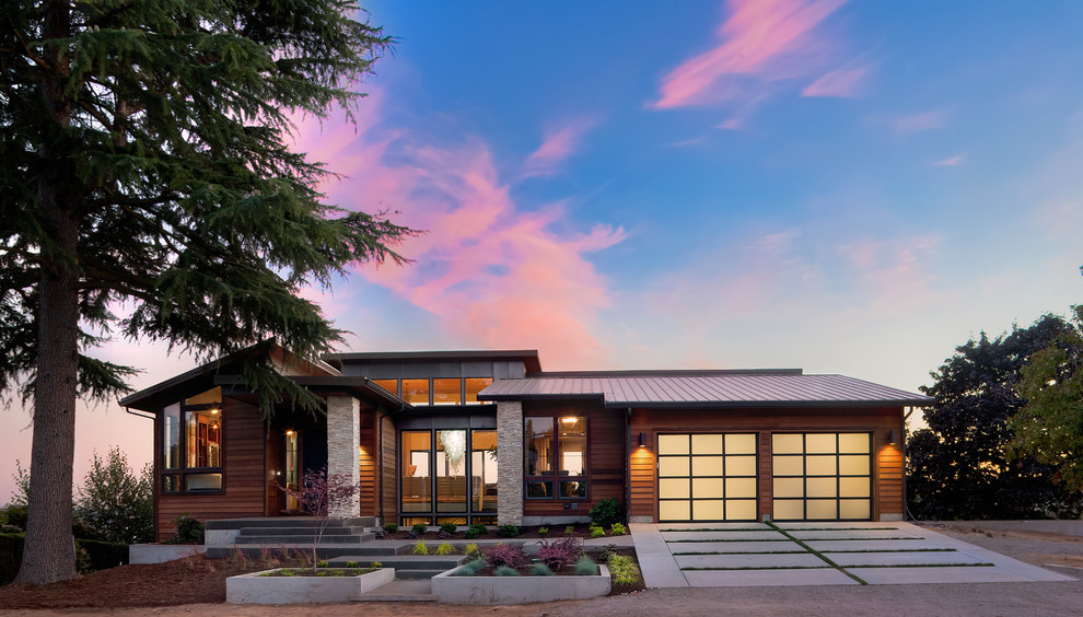 Mid-sized contemporary one-story exterior home idea in Portland