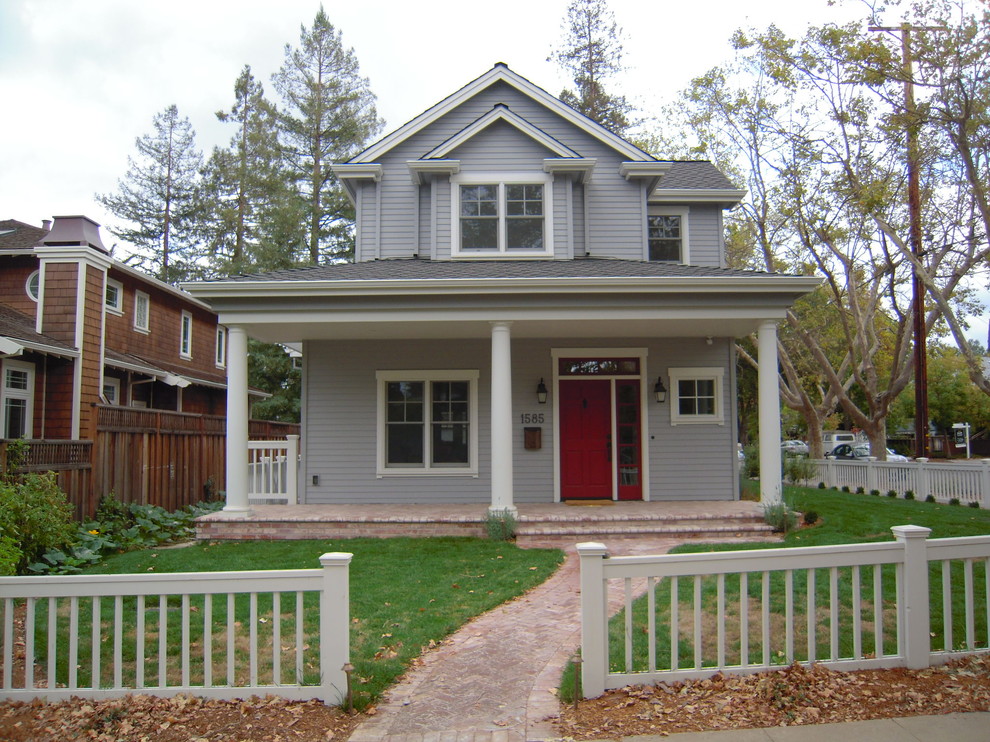 Example of a large country gray two-story wood exterior home design in San Francisco