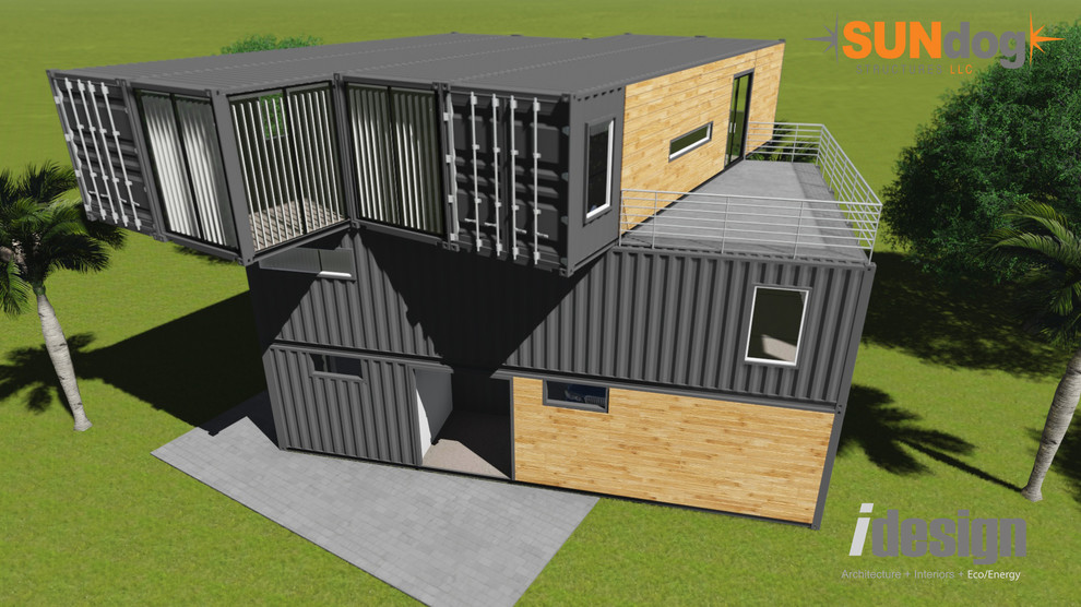 Пример оригинального дизайна: дом из контейнеров, из контейнеров в стиле модернизм
