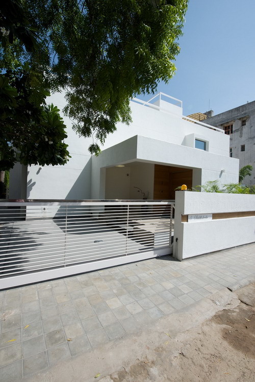 Modern house exterior in Ahmedabad.