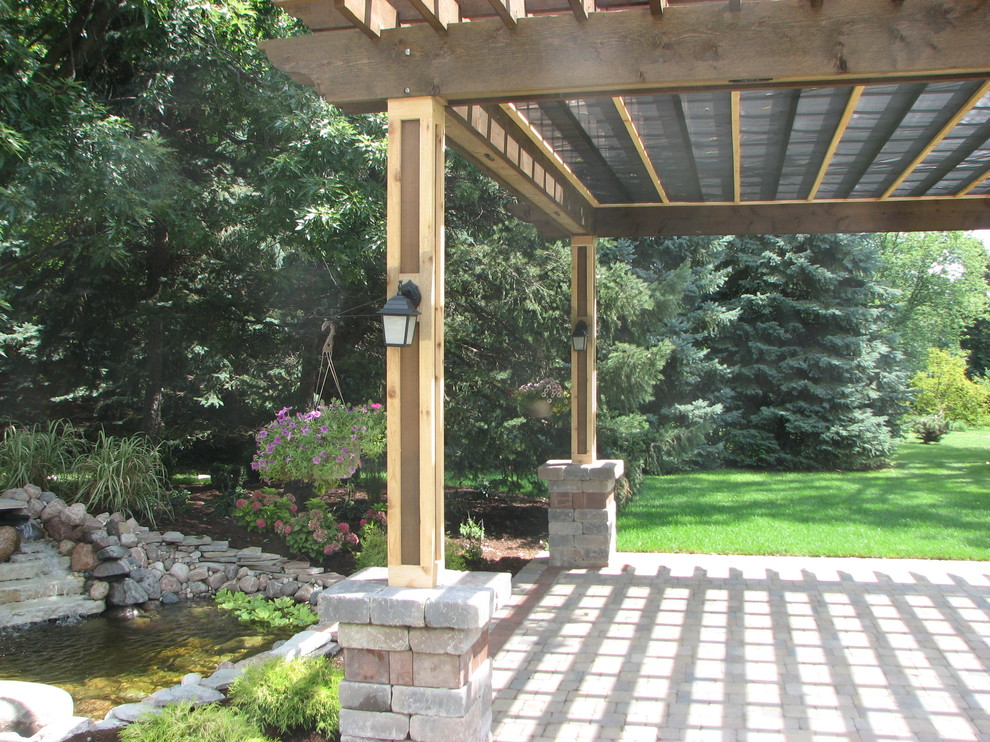 Pergola, Paver Patio, Fire Table, Planterbox in Willowbrook Modern