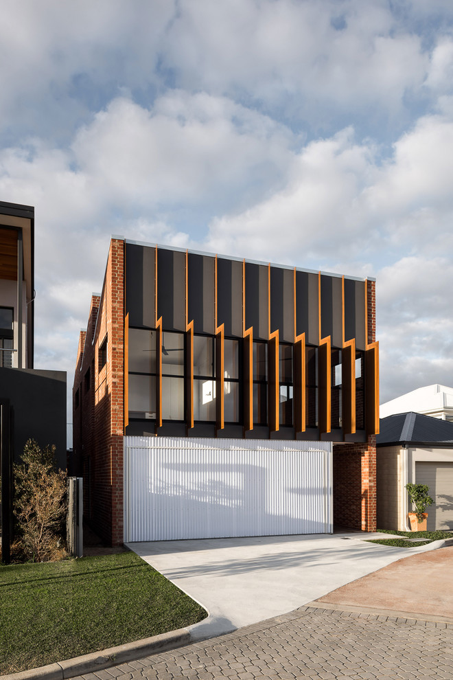 Свежая идея для дизайна: одноэтажный, серый частный загородный дом в стиле лофт - отличное фото интерьера