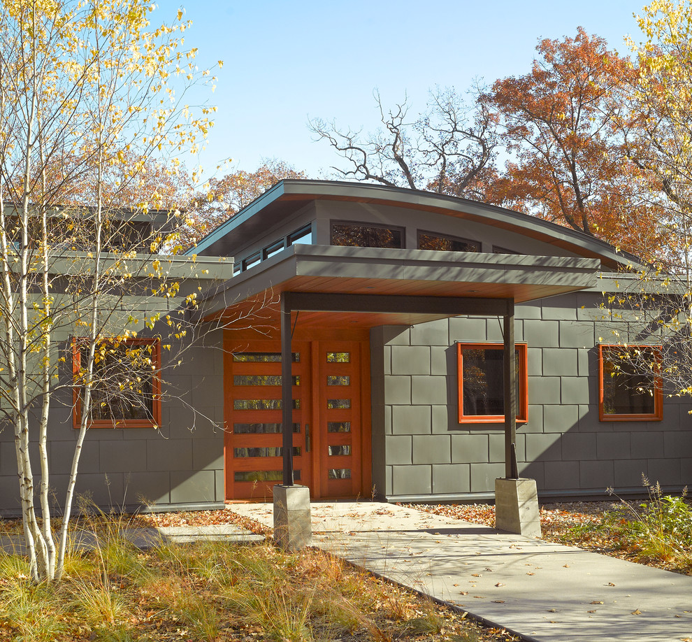 Geräumiges Modernes Haus mit Mix-Fassade und grauer Fassadenfarbe in Minneapolis