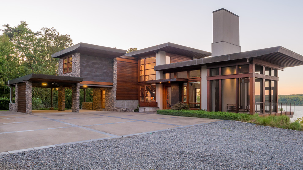 Zweistöckiges Modernes Einfamilienhaus mit Mix-Fassade und Flachdach in Richmond