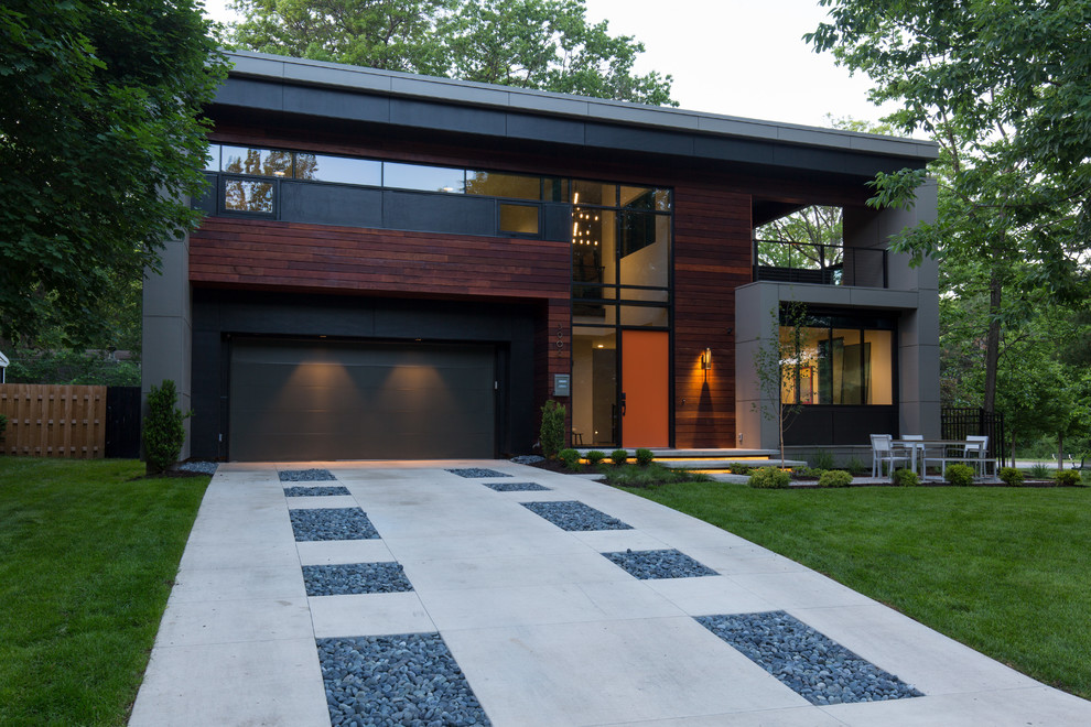 Large modern gray two-story mixed siding exterior home idea in Kansas City