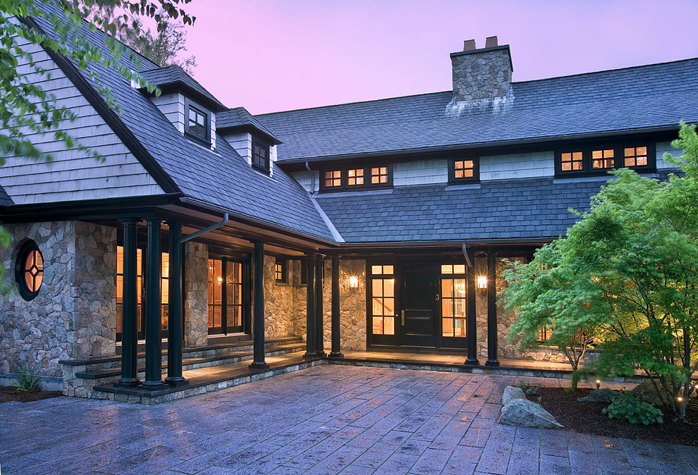 Inspiration for a traditional two floor house exterior in Boston.