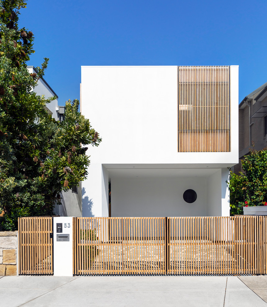 Ispirazione per la villa bianca contemporanea a due piani con tetto piano