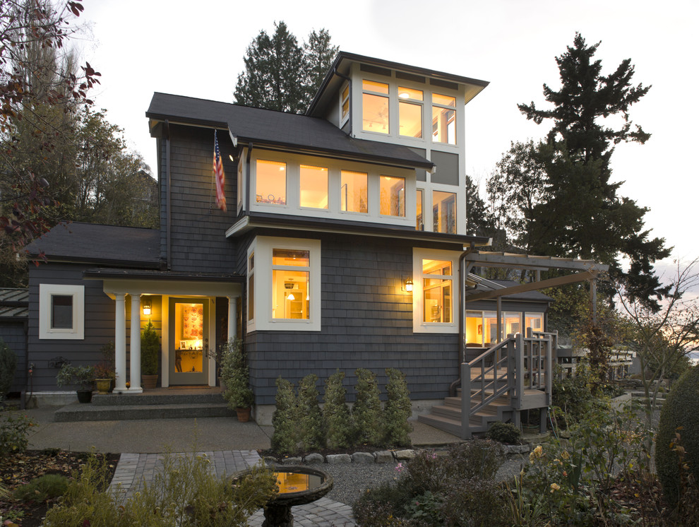Mid-sized coastal two-story wood exterior home idea in Seattle